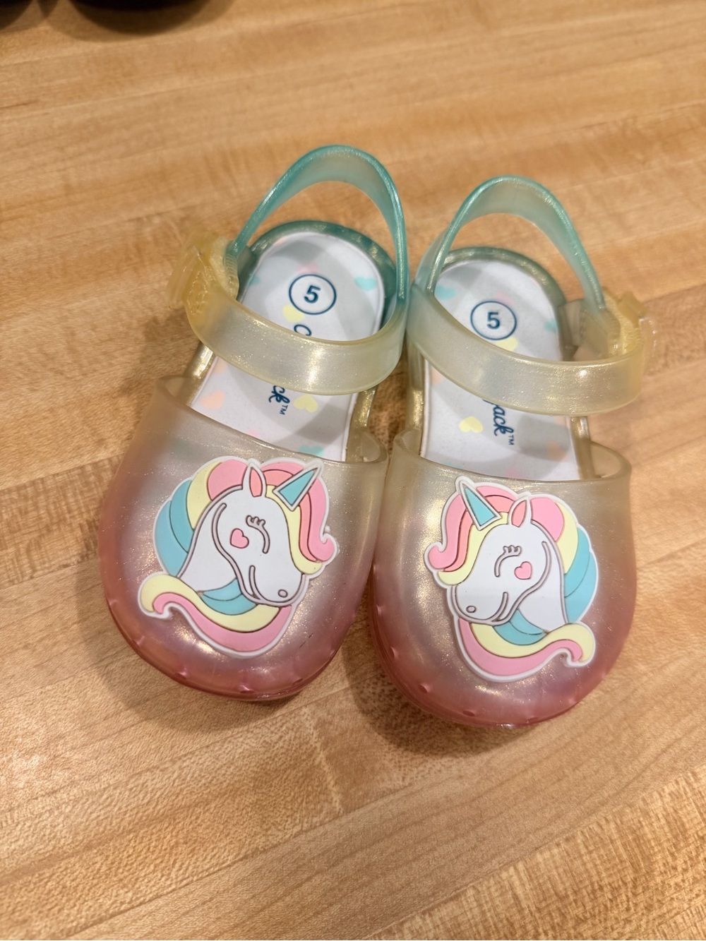 Cat & Jack Girls' Iridescent Unicorn Jelly Sandals - Pink, Yellow, Teal